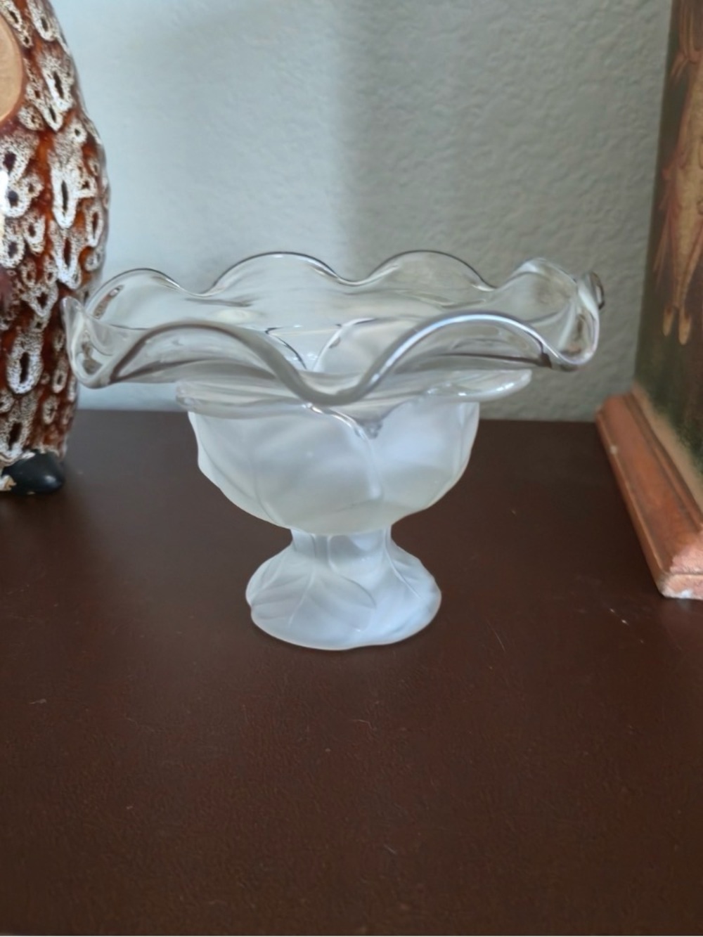Indiana Glass Clear & Frosted Scalloped Compote